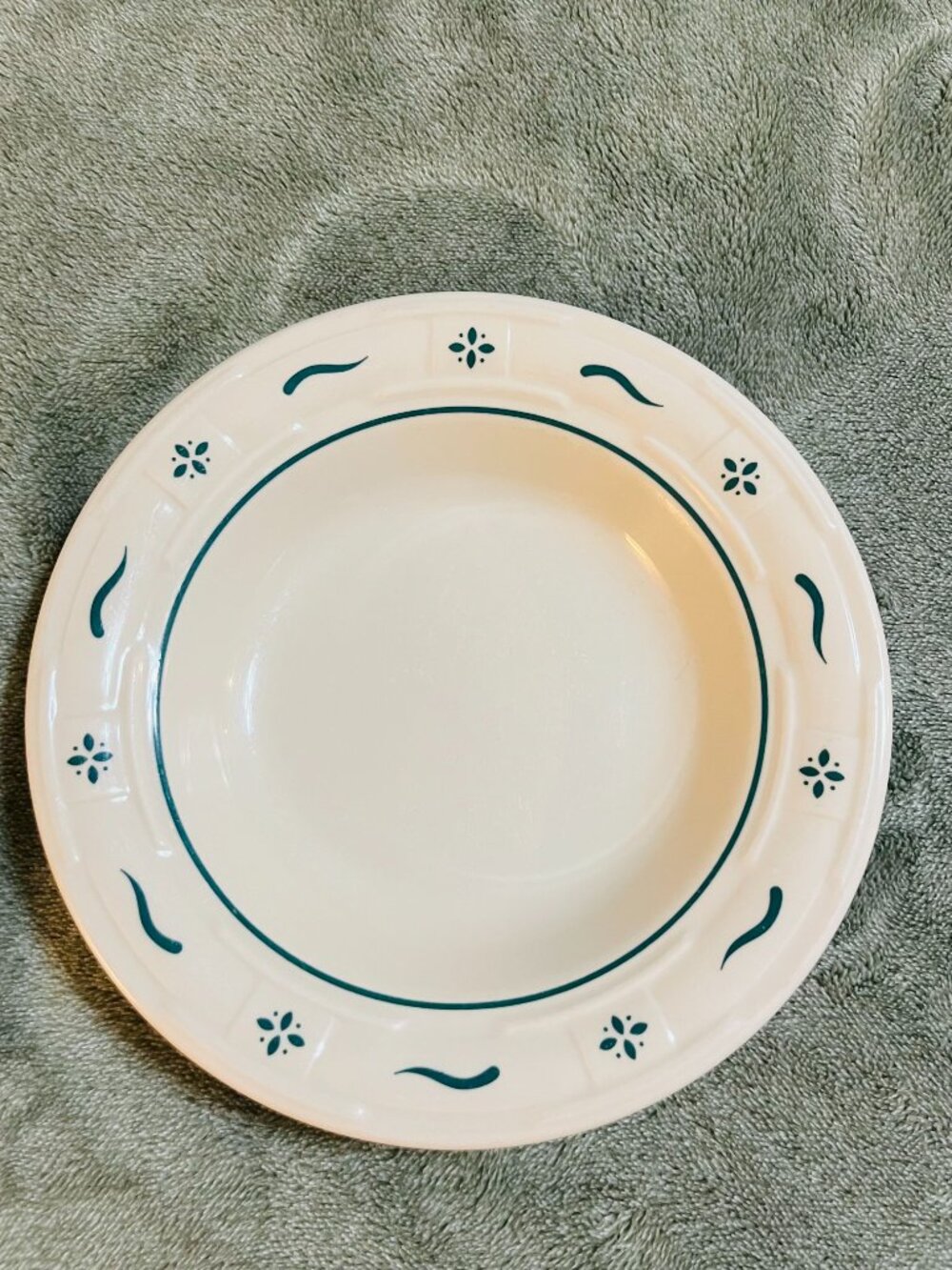 Longaberger S/2 Woven Traditions green heritage pottery rimmed soup bowls 8" USA - Picture 8 of 11